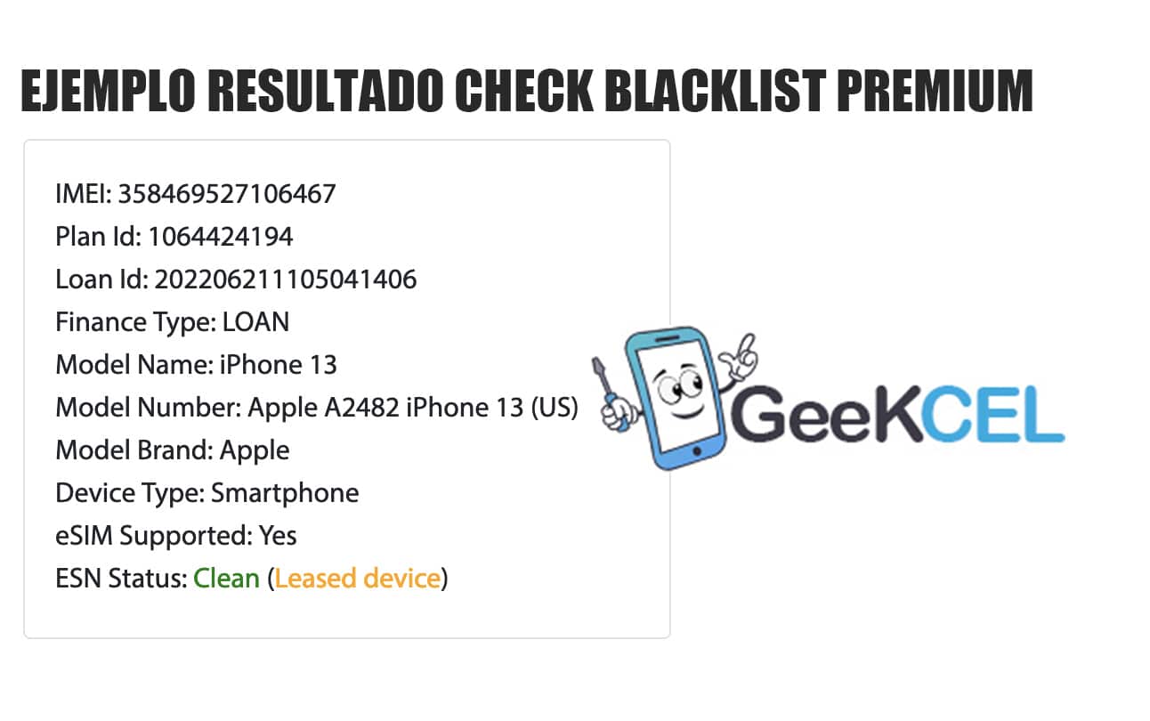 Ejemplo de resultados Verificador Lista Negra iPhone Check Blacklist