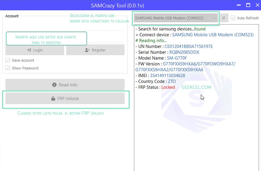 SAMCrazy Tool Cr&eacute;ditos FRP Samsung imagen del producto