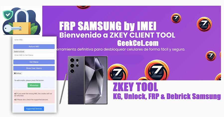 Zkey Tool Créditos de Servidor para FRP Samsung por IMEI imagen principal