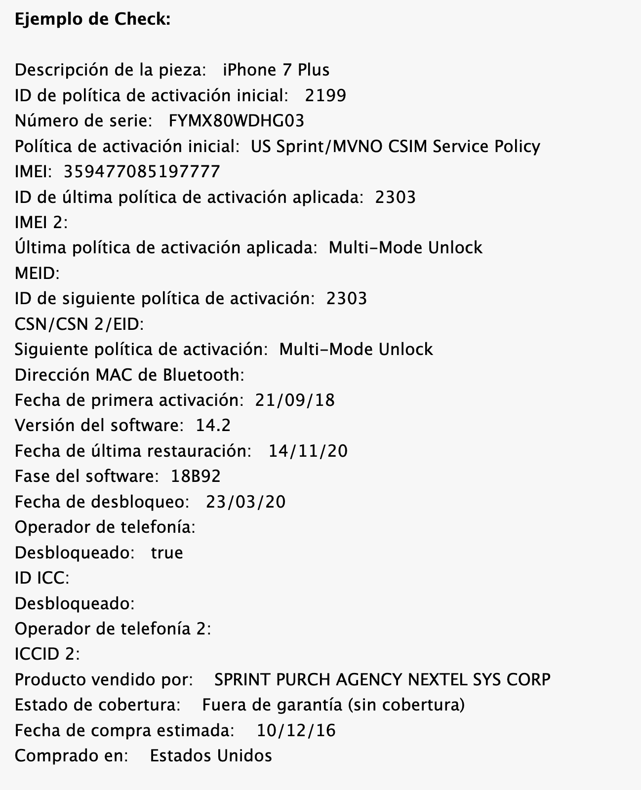 Ejemplo de Reporte GSX iPhone